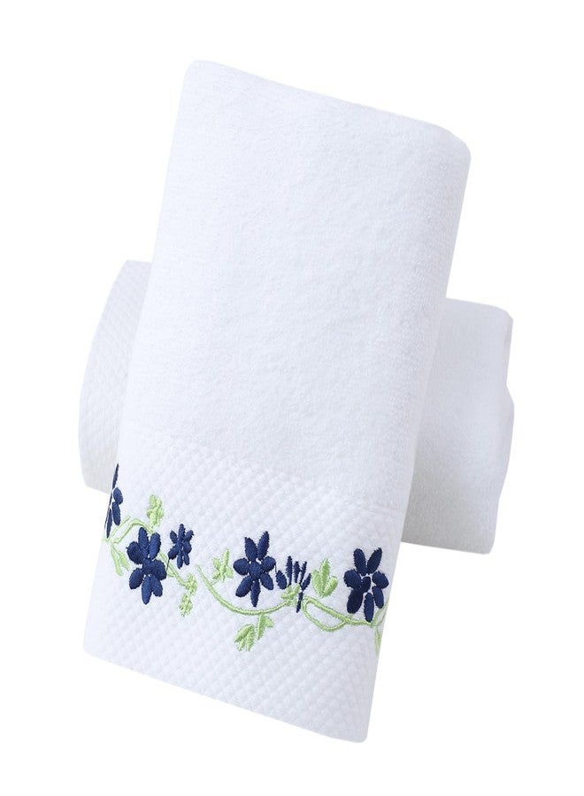 Pidada Hand Towels Set of 2 Embroidered Floral Pattern 100% Cotton Absorbent Soft Decorative Towel for Bathroom (White Pattern 5) - Image 1