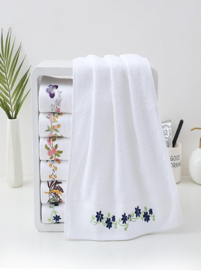 Pidada Hand Towels Set of 2 Embroidered Floral Pattern 100% Cotton Absorbent Soft Decorative Towel for Bathroom (White Pattern 5) - Image 2