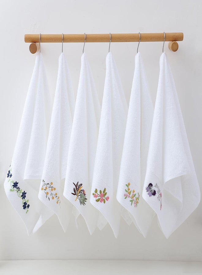 Pidada Hand Towels Set of 2 Embroidered Floral Pattern 100% Cotton Absorbent Soft Decorative Towel for Bathroom (White Pattern 5) - Image 5