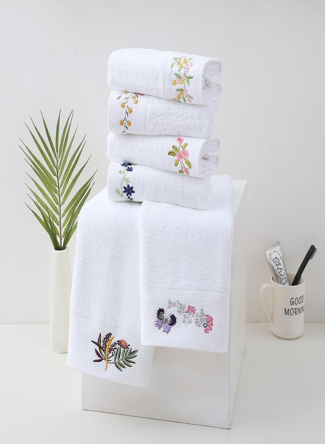 Pidada Hand Towels Set of 2 Embroidered Floral Pattern 100% Cotton Absorbent Soft Decorative Towel for Bathroom (White Pattern 5) - Image 4