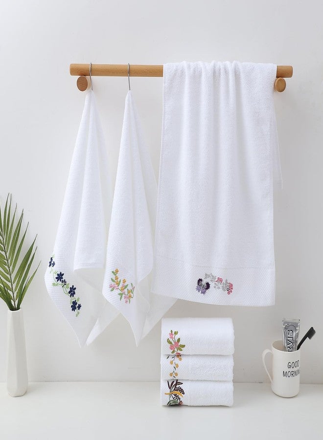 Pidada Hand Towels Set of 2 Embroidered Floral Pattern 100% Cotton Absorbent Soft Decorative Towel for Bathroom (White Pattern 5) - Image 3