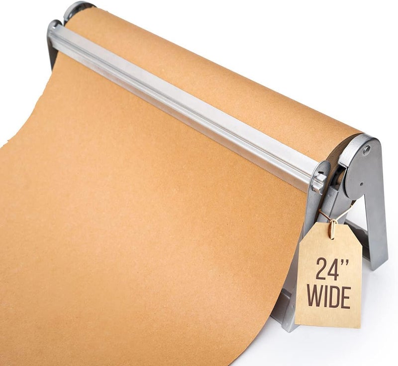 Kenley Butcher Paper Dispenser - Large Holder and Cutter for Wrapping Butcher Craft Freezer Paper Roll - Wall Mount or Tabletop - Carbon Steel Non-Slip Cutter with Serrated Blade (24-Inch) - Image 1