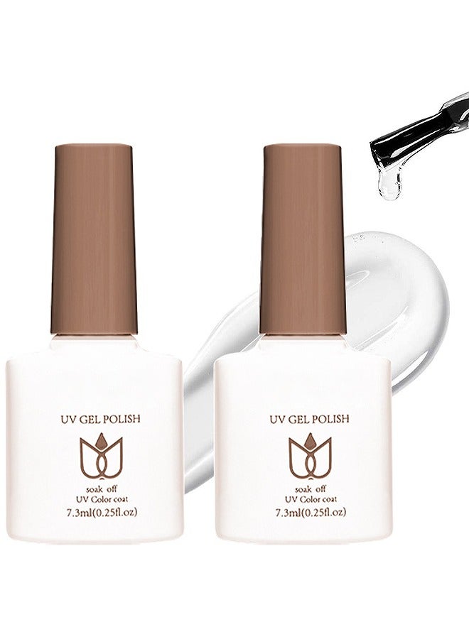HS 2PCS No Wipe Gel Top Coat And Base Coat Set 7.3ML Soak Off UV LED Clear Gel Base Top Gel Glossy Shine Finish Long Lasting Gel Polish Base Art Starter Manicure Salon DIY At Home - Image 1