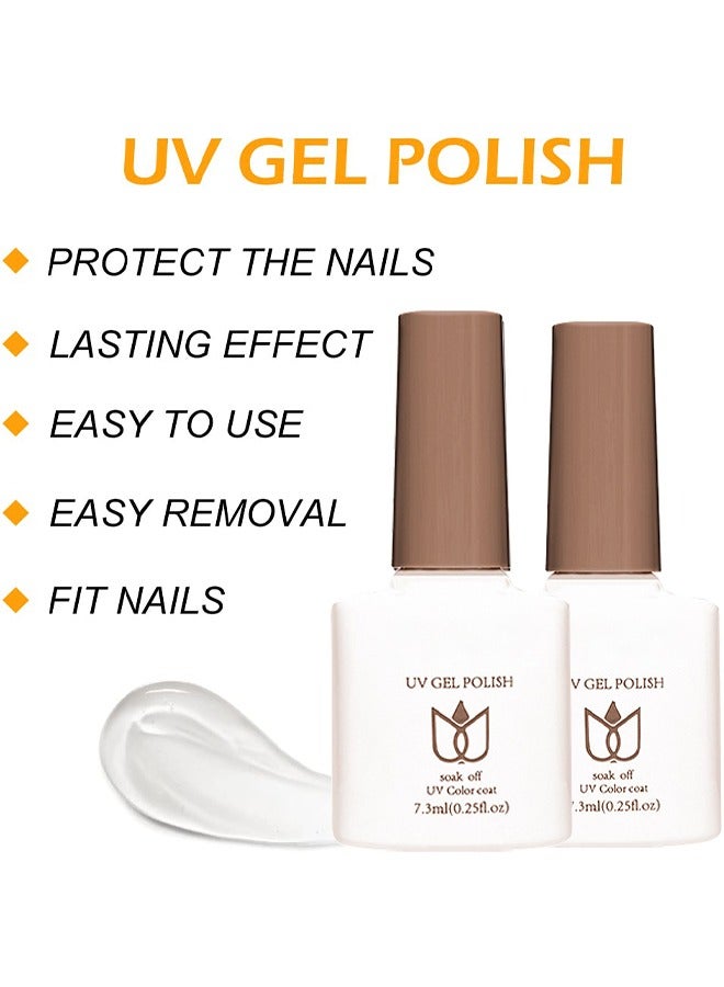HS 2PCS No Wipe Gel Top Coat And Base Coat Set 7.3ML Soak Off UV LED Clear Gel Base Top Gel Glossy Shine Finish Long Lasting Gel Polish Base Art Starter Manicure Salon DIY At Home - Image 3