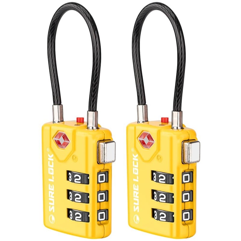 SURE LOCK TSA Compatible Travel Luggage Locks, Inspection Indicator, Easy Read Dials TSA Approved with Zinc Alloy (2, Yellow) - Image 1