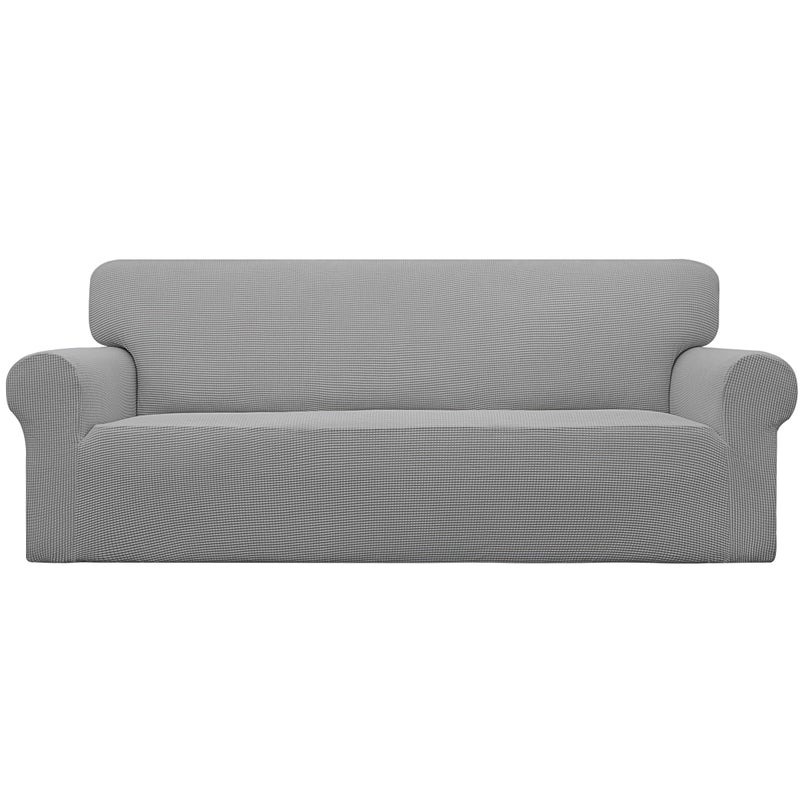 EasyGoing Stretch Oversized Sofa Slipcover 1Piece Sofa Cover Furniture Protector Couch Soft with Elastic Bottom for Kids Polyester Spandex Jacquard Fabric Small Checks Light Gray