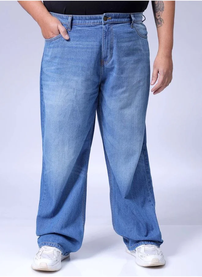 هاردسودا Men Plus Size Baggy Fit Solid Mid-Rise Jeans