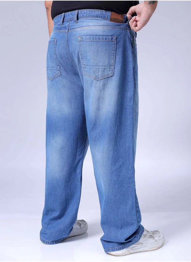 هاردسودا Men Plus Size Baggy Fit Solid Mid-Rise Jeans