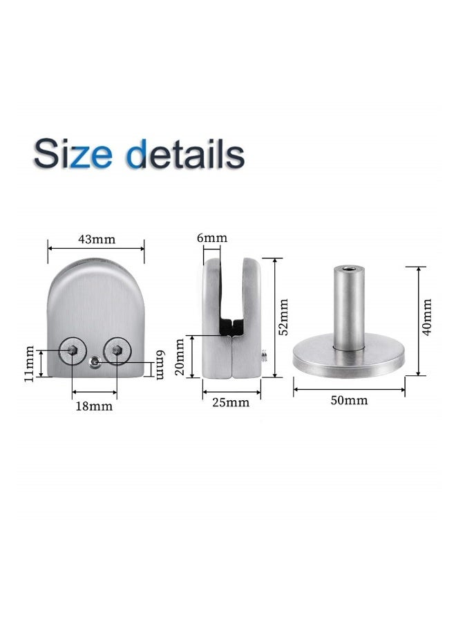 Stainless Steel Glass Clamps, 2 Set Adjustable Glass Shelf Bracket, 10mm Stainless Steel Silver Brushed U Shape Balustrade Bracket Glass Clip for Glass Screens, Bathroom Glass Doors, Railings - Image 2