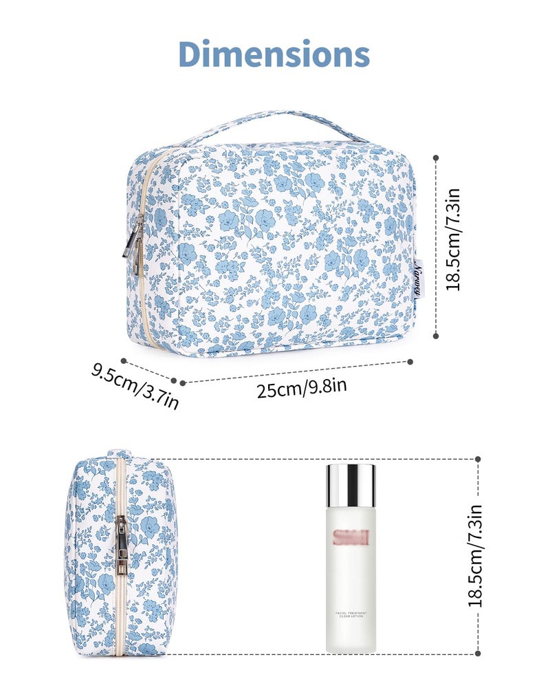 Narwey Small Hanging Travel Toiletry Bag for Women, Travel Bag for Toiletries, Floral Makeup Bag Organizer Cute Cosmetic Bags Make Up Bags for Girls (Blue Flower) - Image 4
