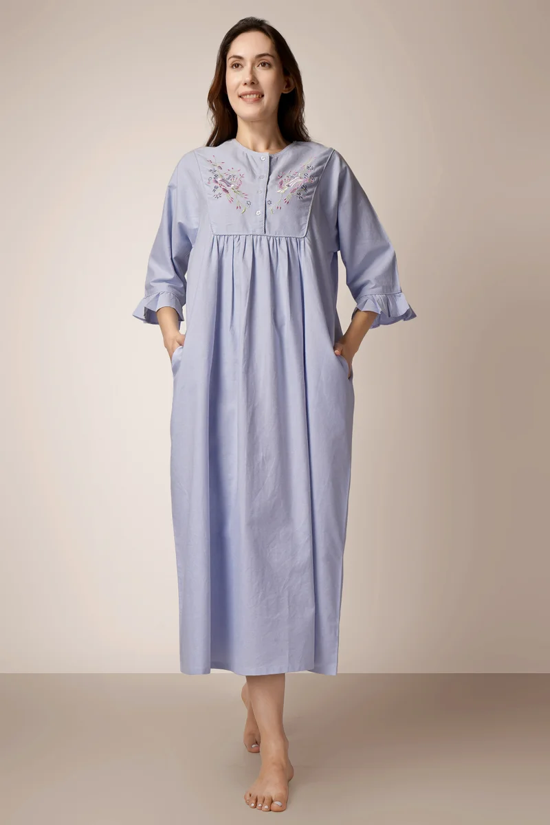 افتر دارك كيمبرلي، قميص نوم قطني شامبراي أكسفورد مطرز