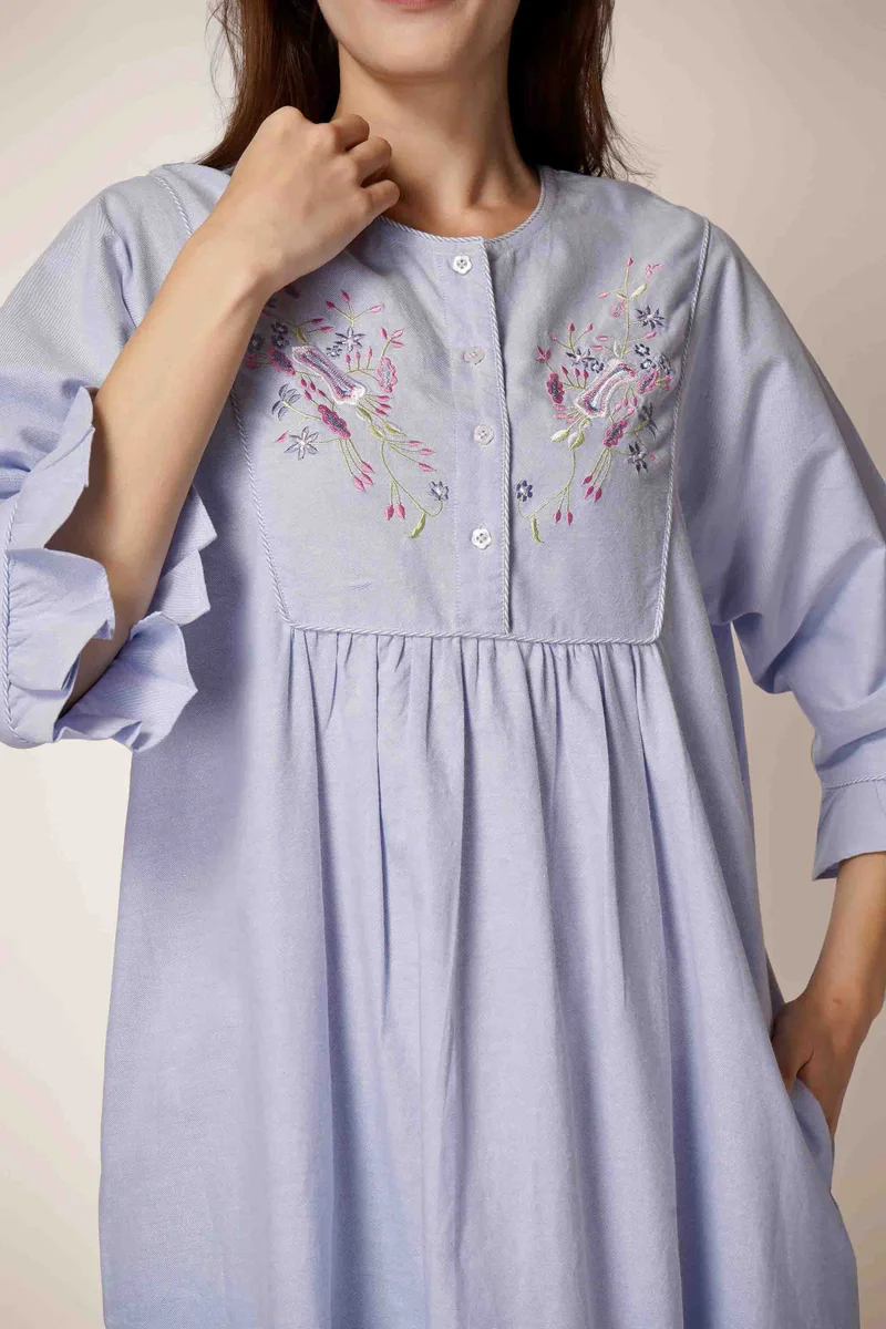 افتر دارك كيمبرلي، قميص نوم قطني شامبراي أكسفورد مطرز