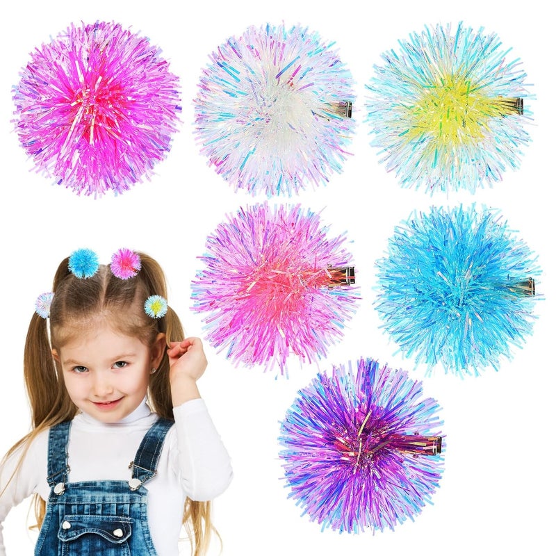 Beaupretty Hair Clips 6 Pieces Colorful Hair Clips with Fuzzy Pom Pom for Teens Women Girls