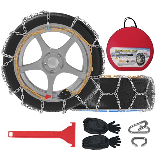 HAPPYMATE Auto-Fixing Snow Chains, 30s Quick Fit Easy Installation Tire-Chains, Portable Reusable High Carbon Steel Anti Slip Tire Chain for Passenger Car, Pickup Trucks and SUV - Set of 2 - Image 1