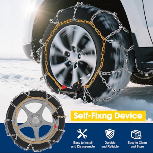 HAPPYMATE Auto-Fixing Snow Chains, 30s Quick Fit Easy Installation Tire-Chains, Portable Reusable High Carbon Steel Anti Slip Tire Chain for Passenger Car, Pickup Trucks and SUV - Set of 2 - Image 2