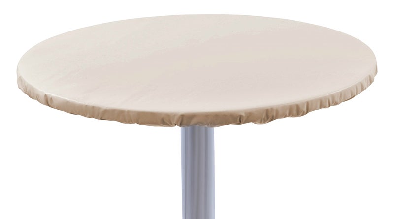 Yourtablecloth Heavy Duty Vinyl Round Fitted Tablecloth Table Cover with Flannel Backing Vibrant Colors Elasticized Tablecloth Great for Indoor and Outdoor Dining and Playing Cards 54 Sand
