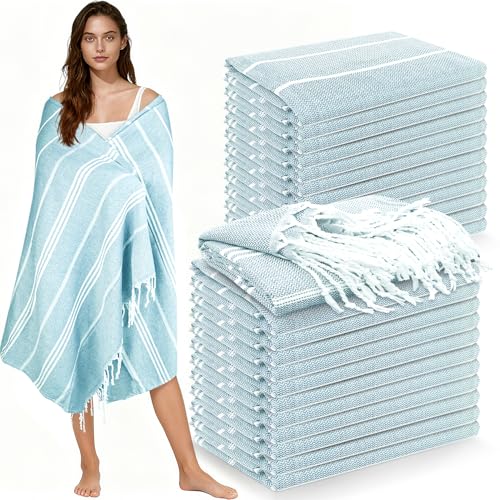 YSYJ 24 Pack Turkish Beach Towel 36"x71" Beach Towels Oversized Bath Towels Sand Free Quick Dry Turkish Towel Bulk Extra Large Pool Blanket Blue - Image 1