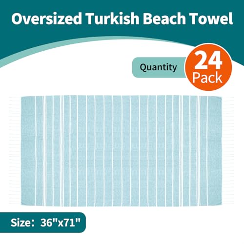 YSYJ 24 Pack Turkish Beach Towel 36"x71" Beach Towels Oversized Bath Towels Sand Free Quick Dry Turkish Towel Bulk Extra Large Pool Blanket Blue - Image 2