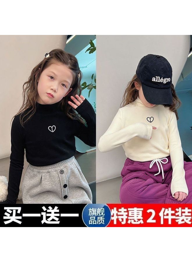 Boys And Girls Double-sided Velvet Bottoming Shirt Autumn And Winter New Kidsren's Clothing Medium And Large Kidsren's Popular Half Turtleneck Warm Long-sleeved T-shirt