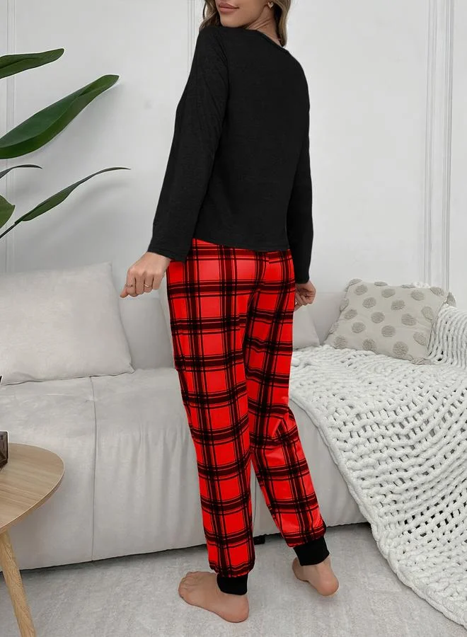 Take Two Take Two Slogan Text Print T-Shirt and Cuffed Pyjama Set