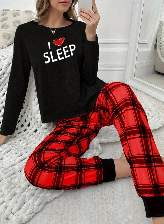 Take Two Take Two Slogan Text Print T-Shirt and Cuffed Pyjama Set