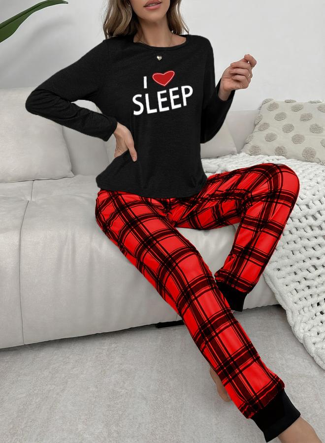 Take Two Slogan Text Print T-Shirt and Cuffed Pyjama Set - Image 3