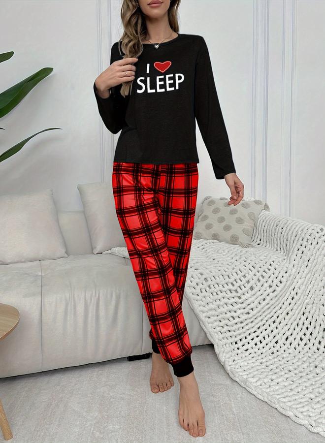 Take Two Slogan Text Print T-Shirt and Cuffed Pyjama Set - Image 4