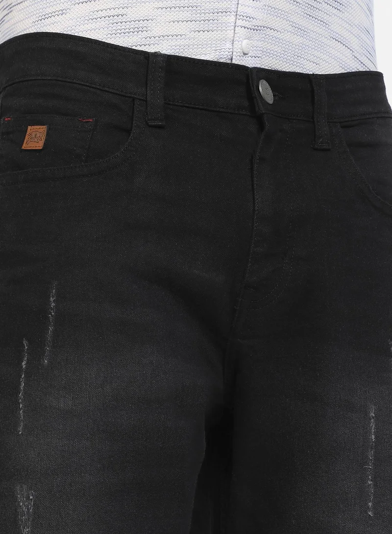 Campus Sutra Men's Black Distressed Denim Shorts