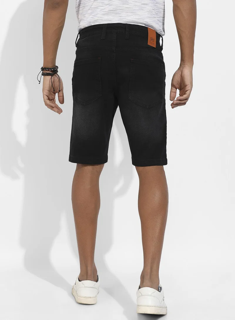 Campus Sutra Men's Black Distressed Denim Shorts