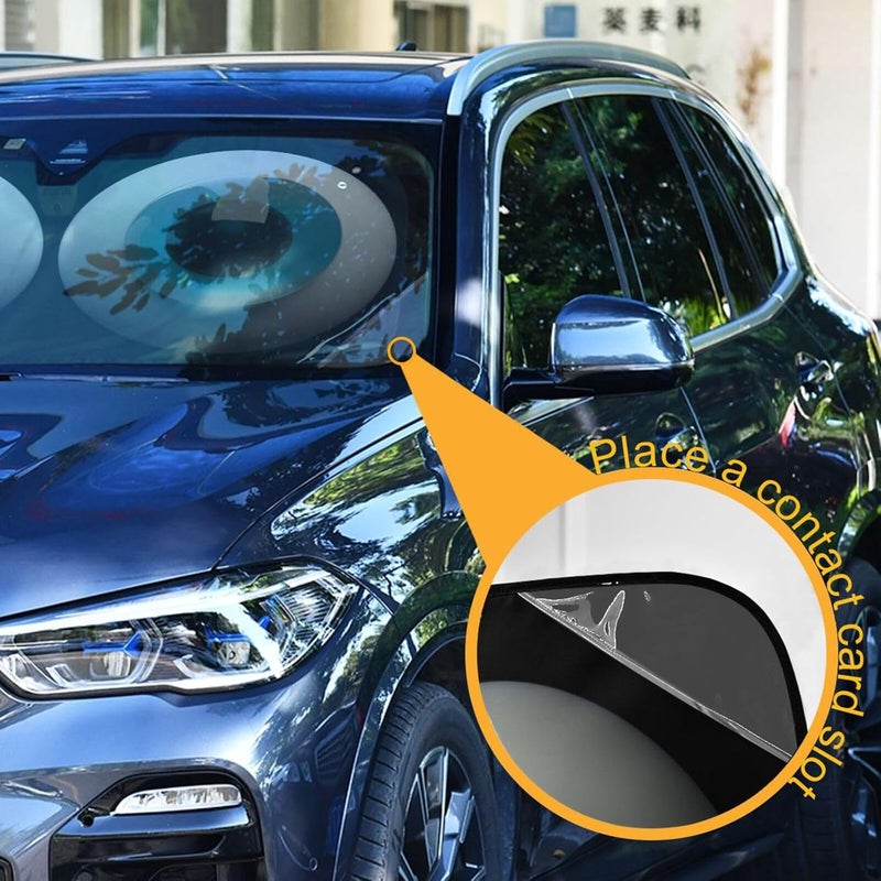 Oarencol Cute Cartoon Blue Eyes Car Windshield Sun Shade Foldable UV Ray Sun Visor Protector Sunshade to Keep Your Vehicle Cool (57" x 31.5") - Image 4