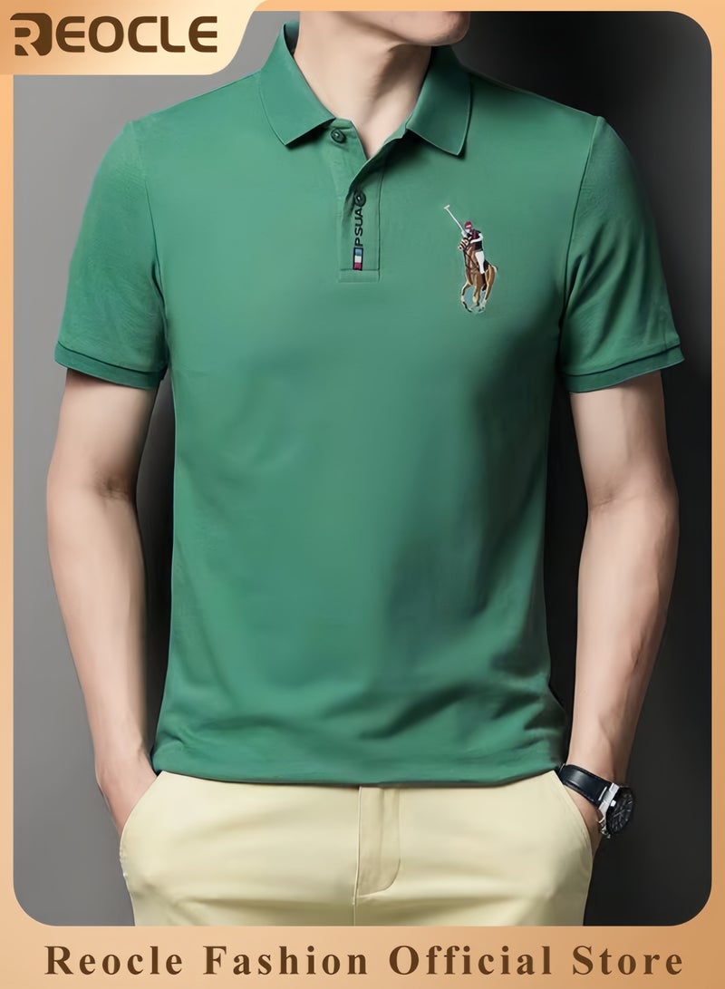 ريوكل قميص بولو رجالي مطرّز قميص كاجوال للأعمال بأكمام قصيرة قمصان غولف مزودة بأزرار - Image 1