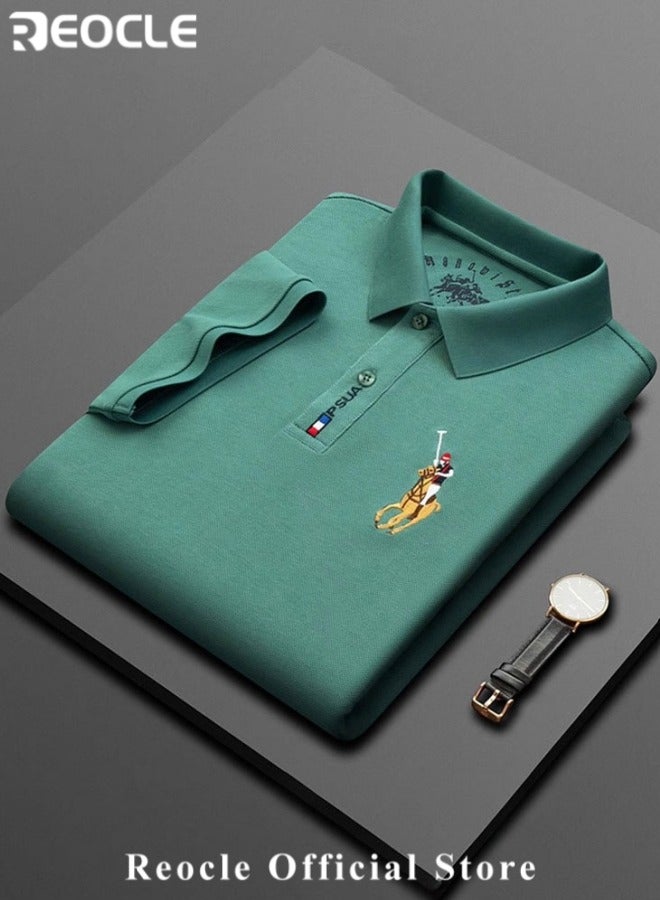 ريوكل قميص بولو رجالي مطرّز قميص كاجوال للأعمال بأكمام قصيرة قمصان غولف مزودة بأزرار - Image 4