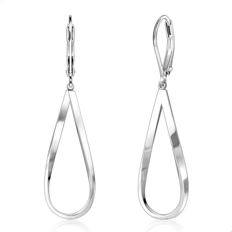 ALEXCRAFT Sterling Silver Teardrop Earrings for Women Silver Drop Leverback Twisted Dangle Earrings Jewelry Hypoallergenic Statement Boho Leverback Teardrop Dangle Earring Jewelry for Women Trendy Gifts - Image 1