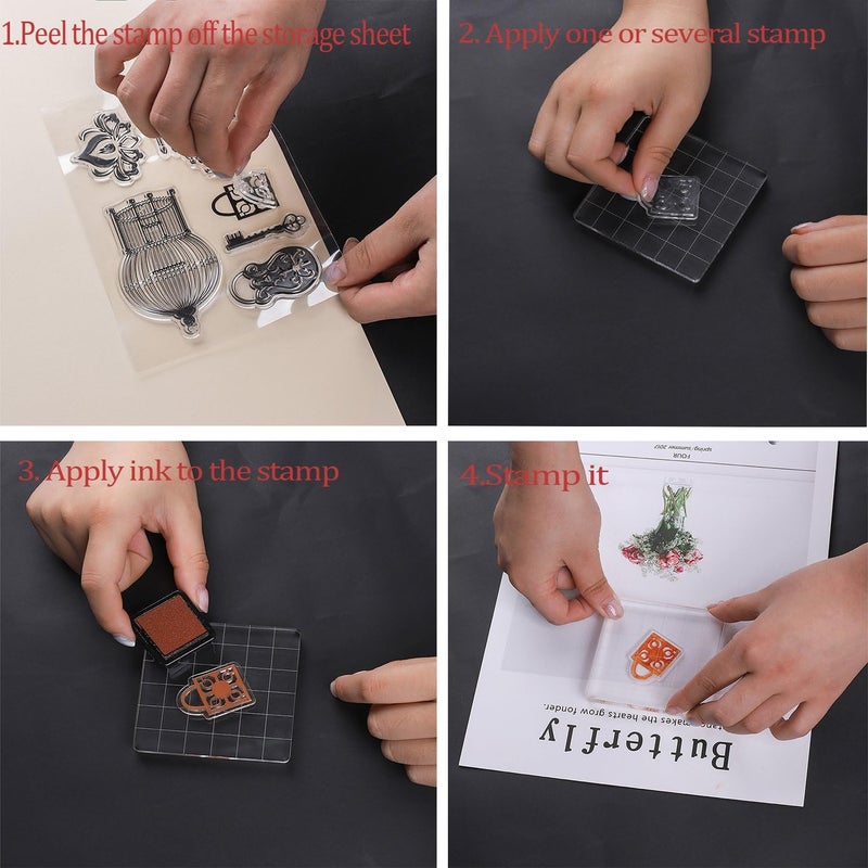 Whaline 6 Pieces Acrylic Stamp Block Clear Stamping Tools Set with Grid Lines for Scrapbooking Crafts Card Making, Assorted Sizes - Image 5