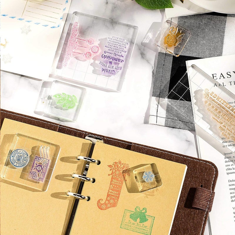 Whaline 6 Pieces Acrylic Stamp Block Clear Stamping Tools Set with Grid Lines for Scrapbooking Crafts Card Making, Assorted Sizes - Image 4