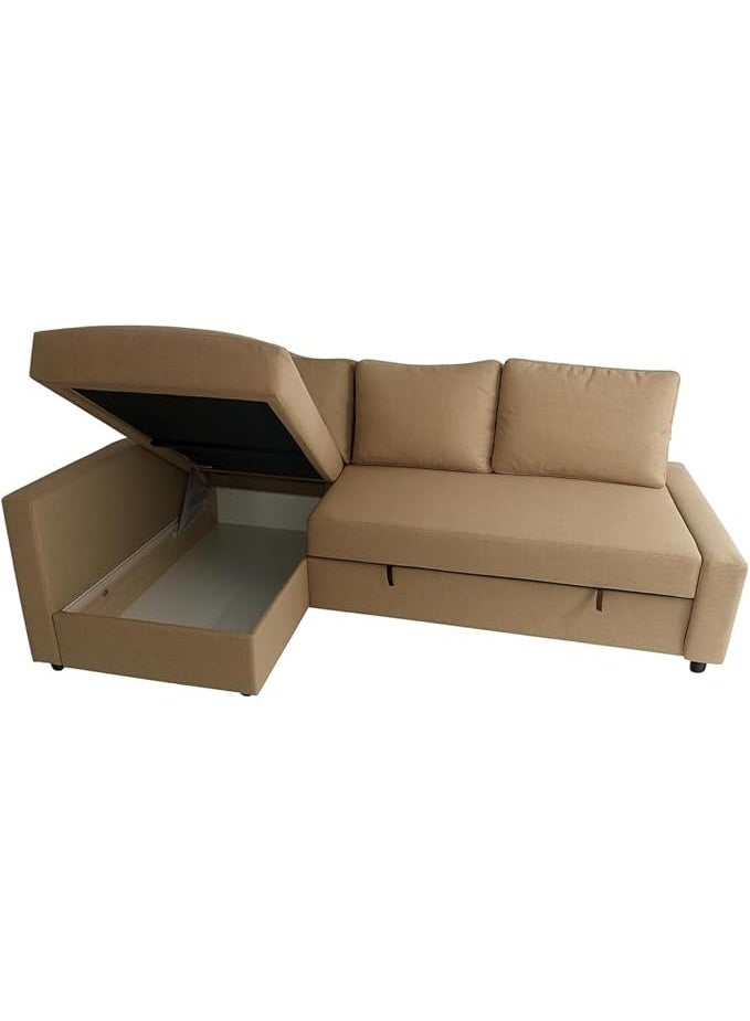AL Zakharef Furniture | Diwan 3-Seater MDF Wood Sofa Cum Bed with Storage | Convertible L-Shape Corner Sofa Bed with Free Cushion | Space-Saving Sofa for Living Room & Apartment – Beige - Image 3