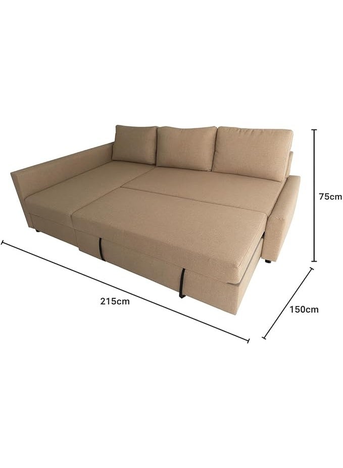 AL Zakharef Furniture | Diwan 3-Seater MDF Wood Sofa Cum Bed with Storage | Convertible L-Shape Corner Sofa Bed with Free Cushion | Space-Saving Sofa for Living Room & Apartment – Beige - Image 4