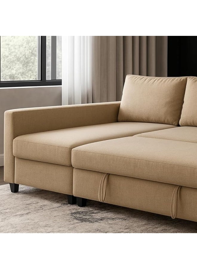 AL Zakharef Furniture | Diwan 3-Seater MDF Wood Sofa Cum Bed with Storage | Convertible L-Shape Corner Sofa Bed with Free Cushion | Space-Saving Sofa for Living Room & Apartment – Beige - Image 5