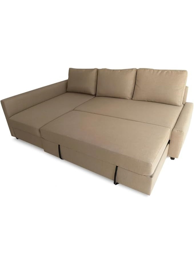 AL Zakharef Furniture | Diwan 3-Seater MDF Wood Sofa Cum Bed with Storage | Convertible L-Shape Corner Sofa Bed with Free Cushion | Space-Saving Sofa for Living Room & Apartment – Beige - Image 2