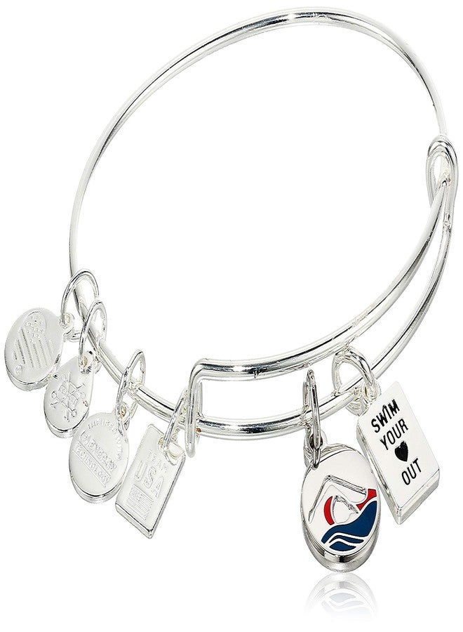 Alex and Ani Collaborations Expandable Bangle for Women, Team USA Swimming Duo Charms, Shiny Silver Finish, 2 to 3.5 in - Image 1