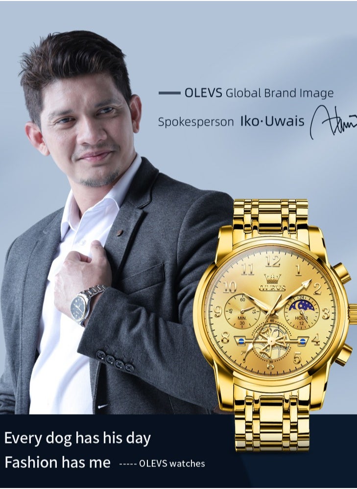 أوليفز ساعة OLEVS 2900 Moon Phase للرجال من الفولاذ المقاوم للصدأ ومضادة للماء وعصرية بهيكل عظمي وساعة كوارتز كرونوغراف للرجال  - Image 2