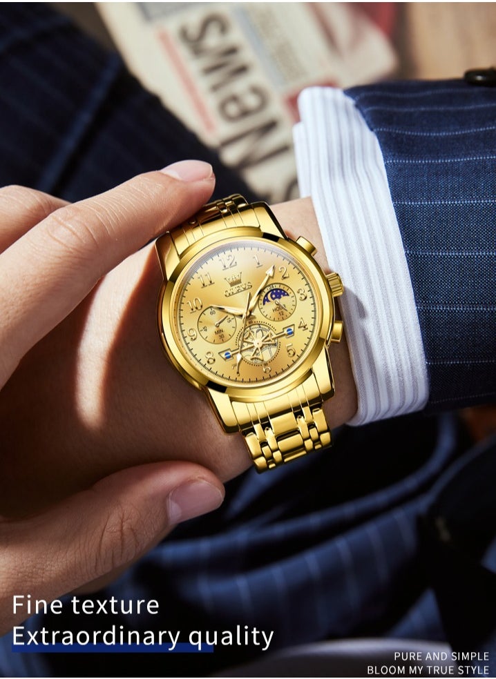 أوليفز ساعة OLEVS 2900 Moon Phase للرجال من الفولاذ المقاوم للصدأ ومضادة للماء وعصرية بهيكل عظمي وساعة كوارتز كرونوغراف للرجال  - Image 4