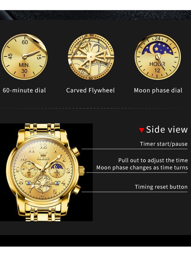 أوليفز ساعة OLEVS 2900 Moon Phase للرجال من الفولاذ المقاوم للصدأ ومضادة للماء وعصرية بهيكل عظمي وساعة كوارتز كرونوغراف للرجال  - Image 5