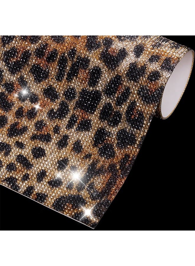 Zelphvt 12000PCS Leopard Print Rhinestone Sticker with 2mm Rhinestone Crystal Bling Self Adhesive Rhinestones Sheet for DIY Car Decoration, Arts Crafts, 9.4 X 7.9 Inch, Brown - Image 1