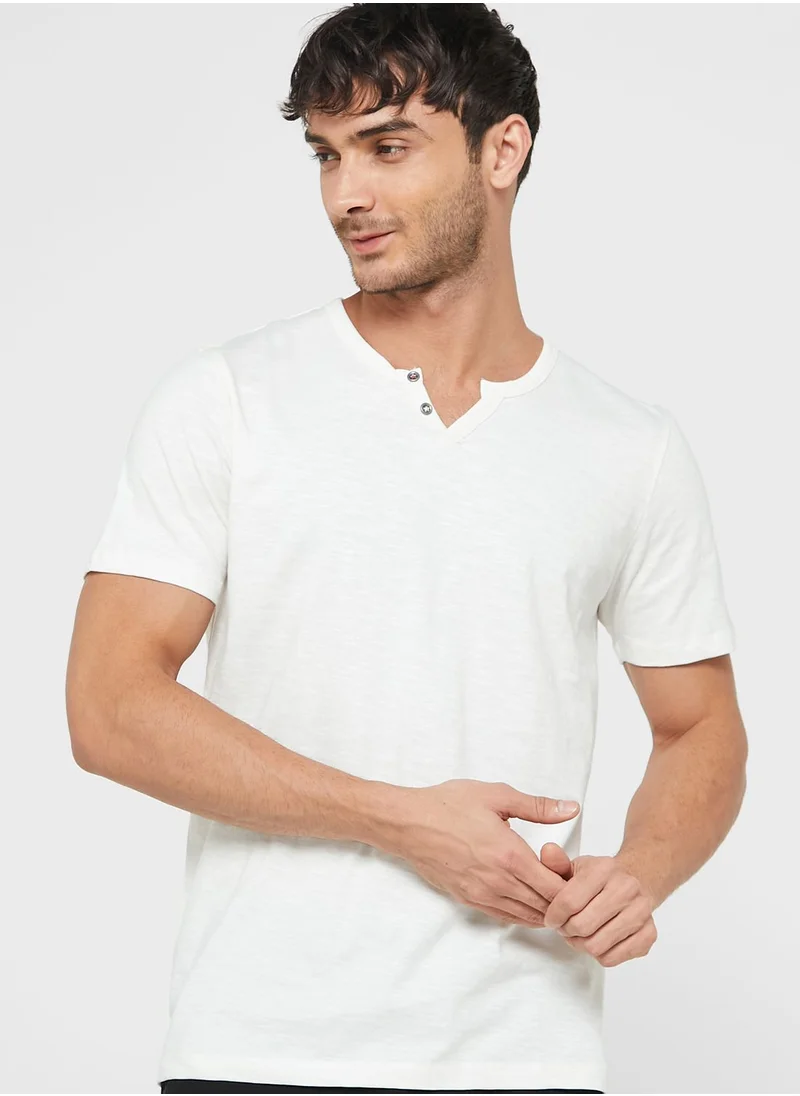 JACK & JONES Essential Slim Fit Split Neck T-Shirt