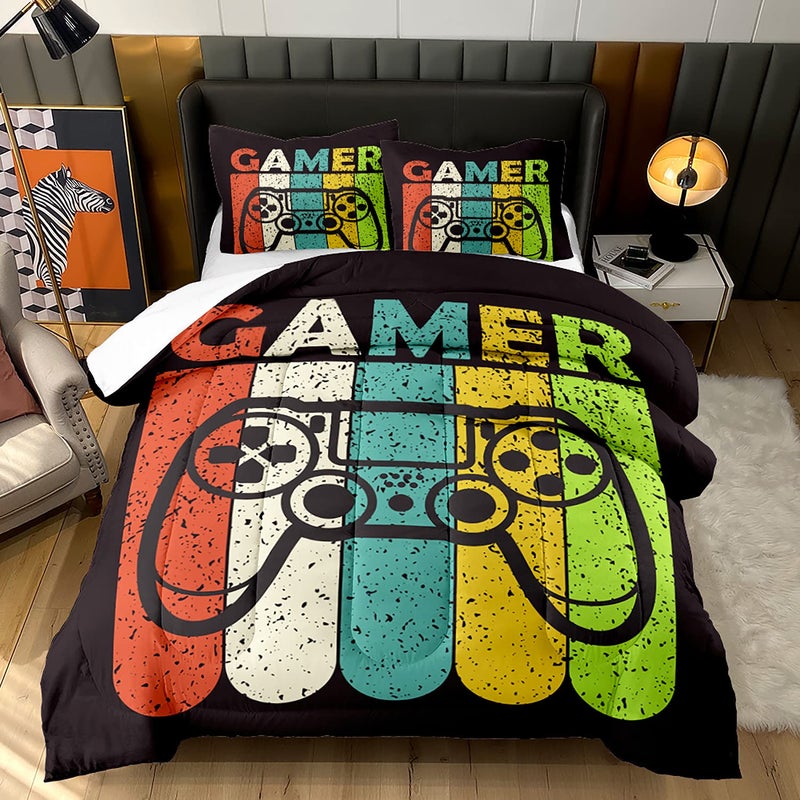 AILONEN Ailonen Gamer Comforter Set for Teen Boys Queen Size 3 Piece 1 Comforter 2 Pillowcases Video Game Bedspread Gamepad Quilt Set 