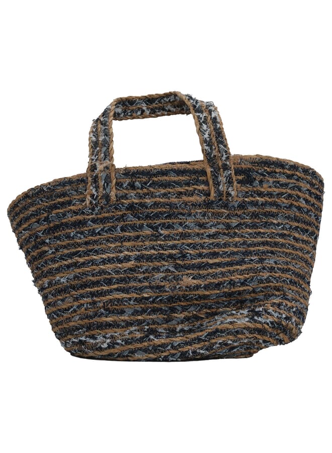 Alsaif Gallery Beige wicker bag with blue fabric handle - Image 2
