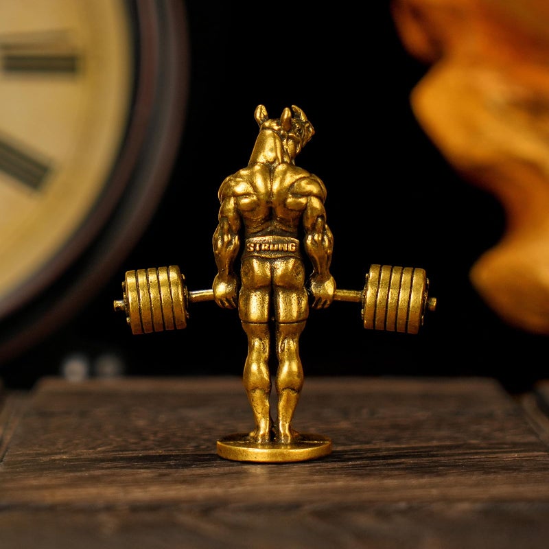 CHOVY 100% Solid Brass Bodybuilding Rhino Sculpture - Handcrafted Weightlifting Animal Statue, Vintage Gym & Fitness Decor, Masculine Office Desk Art, Unique Gift for Bodybuilders & Collectors - Image 4