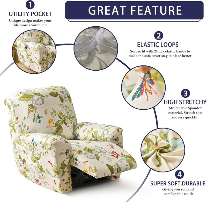 Iauddy Recliner Slipcover-Stretch Soft Slip Reclining Chair Slipcovers 4-Pieces Furniture Protector for Recliner with Pocket Fitted Sofa Couch Cover Lazy Boy Chair Cover(Beige/Olive Green) - Image 2