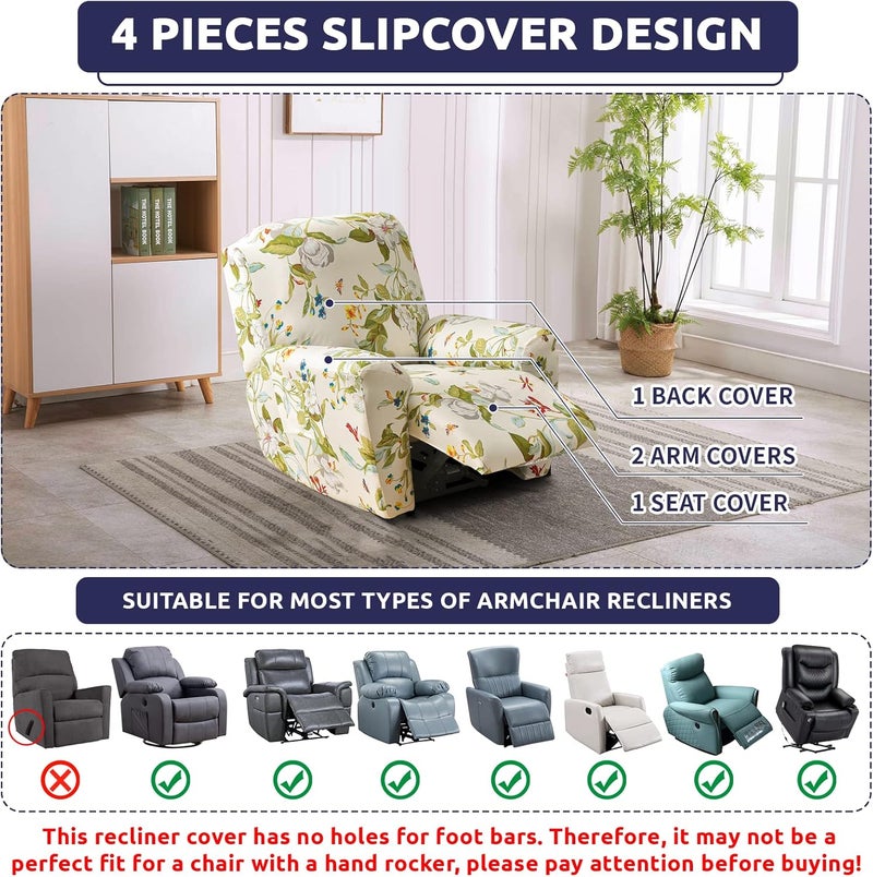 Iauddy Recliner Slipcover-Stretch Soft Slip Reclining Chair Slipcovers 4-Pieces Furniture Protector for Recliner with Pocket Fitted Sofa Couch Cover Lazy Boy Chair Cover(Beige/Olive Green) - Image 3